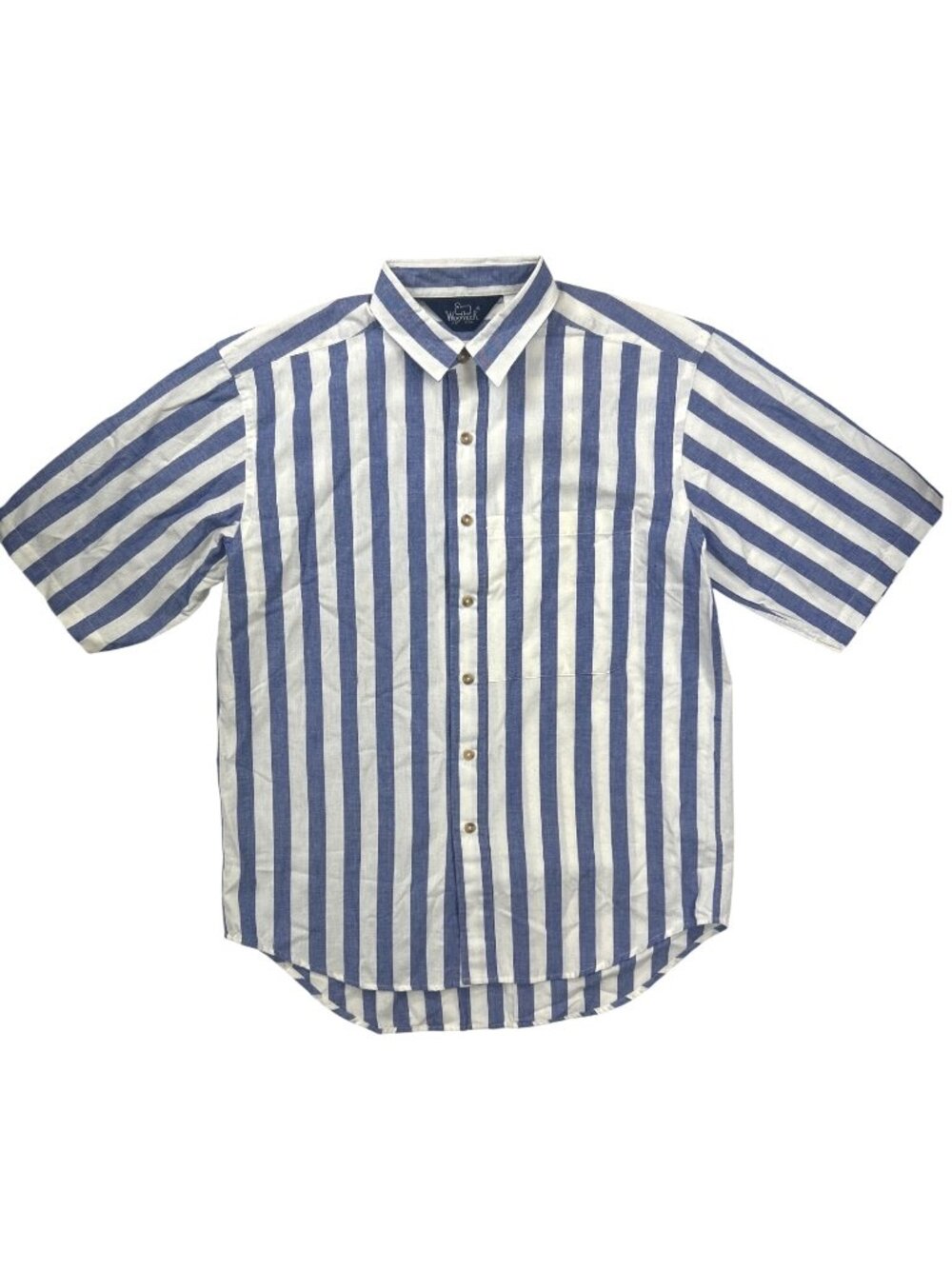 Woolrich Blue & White Men's M Striped Short Sleeve Button-Up Shirt Coastal